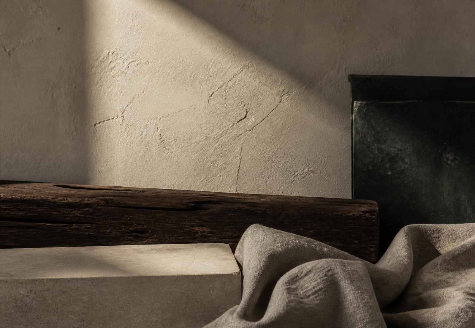 A study in plaster, timber, stone, linen and iron
